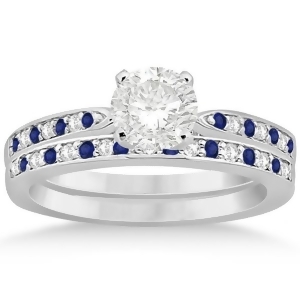 Blue Sapphire and Diamond Engagement Ring Set Palladium 0.55ct - All