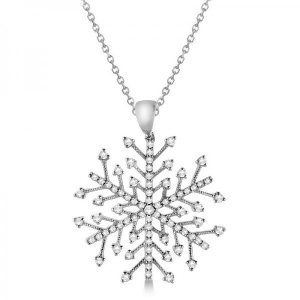 Diamond Snowflake Pendant Necklace in 14K White Gold 0.30ct - All