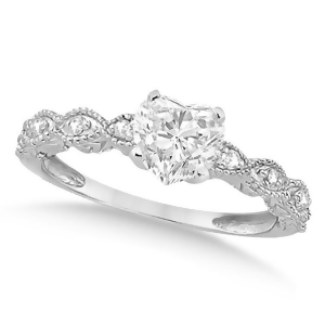 Heart-cut Antique Diamond Engagement Ring in 14k White Gold 1.00ct - All