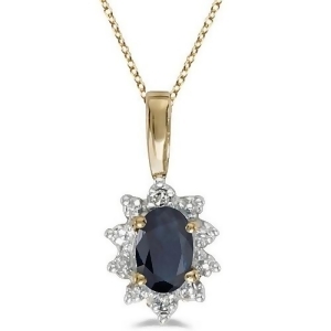 Blue Sapphire and Diamond Flower Shaped Pendant Necklace 14k Yellow Gold - All