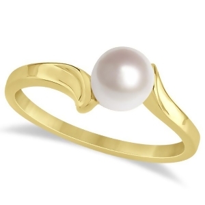 Solitaire Bypass Akoya Cultured Pearl Ring 14k Yellow Gold 5.50mm - All