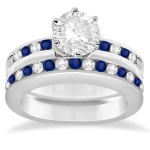 Semi-eternity Blue Sapphire Gem Bridal Set 18K White Gold 0.96ct - All