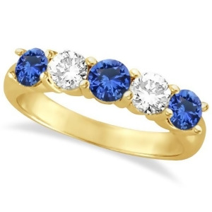 Five Stone Blue Sapphire and Diamond Ring 14k Yellow Gold 1.50ctw - All