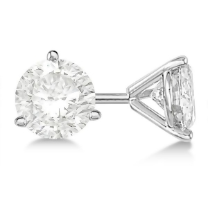 Round Diamond Stud Earrings 3-Prong Martini Setting In Platinum - All