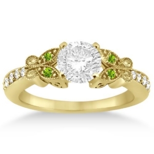 Butterfly Diamond and Peridot Engagement Ring 18k Yellow Gold 0.20ct - All