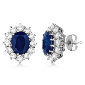 Oval Blue Sapphire and Diamond Accented Earrings 14k White Gold 7.10ctw - All