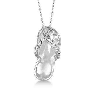 Flip Flop Shaped Diamond Pendant Necklace 14k White Gold 0.15ct - All
