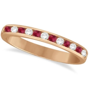Ruby and Diamond Semi-Eternity Channel Ring 14k Rose Gold 0.40ct - All