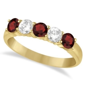 Five Stone Diamond and Garnet Ring 14k Yellow Gold 1.36ctw - All