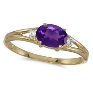 Oval Amethyst and Diamond Right-Hand Ring 14K Yellow Gold 0.45ct - All