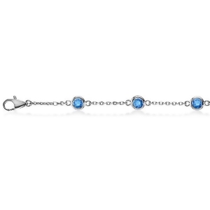 Fancy Blue Diamond Anklet Bracelet 14K White Gold 0.25ct - All