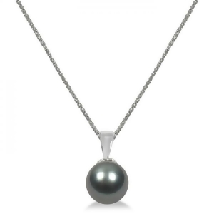 Cultured Tahitian Black Pearl Solitaire Pendant 14K White Gold 9-10mm - All