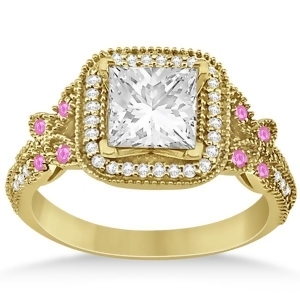 Pink Sapphire Accent Butterfly Engagement Ring 14k Yellow Gold 0.34ct - All