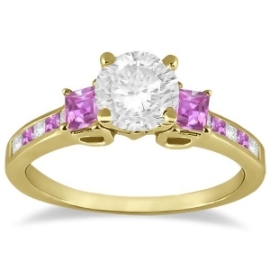 Princess Cut Diamond and Pink Sapphire Engagement Ring 14k Y Gold 0.68ct - All