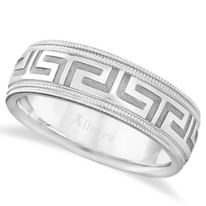 Men's Greek Key Wedding Ring with Milgrain Edges 14k White Gold 7mm - All