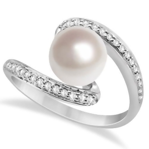 Bypass Freshwater Cultured Pearl and Diamond Ring 14K W. Gold 8mm - All