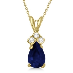Pear Sapphire and Diamond Solitaire Pendant 14k Yellow Gold 0.75ct - All
