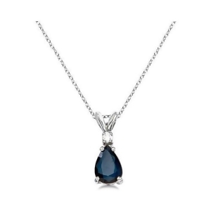 Pear Blue Sapphire and Diamond Solitaire Pendant Necklace 14k White Gold - All
