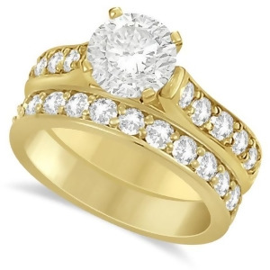 Moissanite Engagement Ring and Wedding Band Set 14K Y. Gold 2.25ctw - All