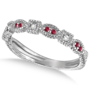 Vintage Stackable Diamond and Ruby Ring 14k White Gold 0.15ct - All