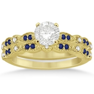 Blue Sapphire and Diamond Marquise Bridal Set 14k Yellow Gold 0.49ct - All