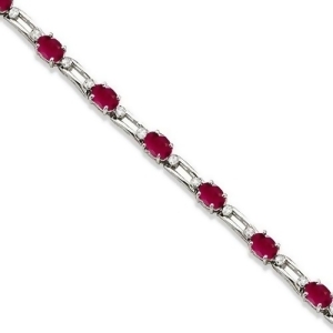 Diamond and Oval Cut Ruby Link Bracelet 14k White Gold 7.50ctw - All
