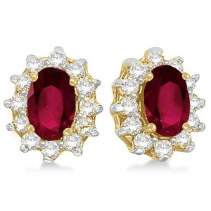 Oval Ruby and Diamond Accented Earrings 14k Yellow Gold 2.05ct - All