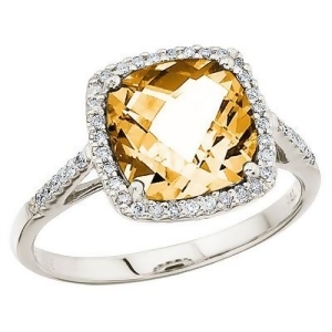 Cushion Cut Citrine and Diamond Cocktail Ring 14k White Gold 3.70cttw - All