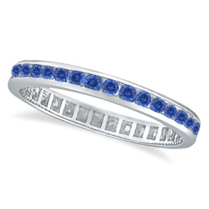 1.08Ct Blue Sapphire Channel Set Eternity Ring Band 14k White Gold - All
