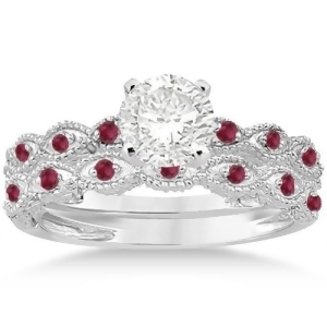 Antique Ruby Engagement Ring and Wedding Band 18k White Gold 0.36ct - All