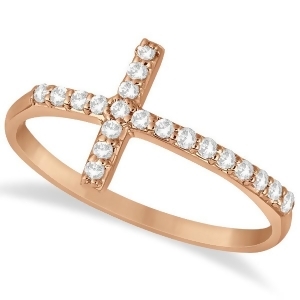 Modern Sideways Diamond Cross Fashion Ring in 14k Rose Gold 0.20ct - All