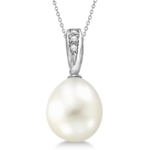 Cultured Paspaley South Sea Pearl and Diamond Pendant 14K White Gold 12mm - All