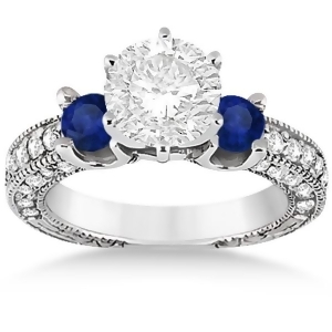 Blue Sapphire and Diamond 3-Stone Engagement Ring Palladium 1.06ct - All