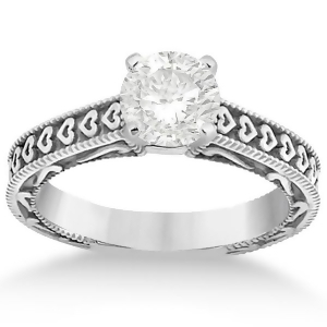 Solitaire Engagement Ring Setting with Carved Hearts 14K White Gold - All