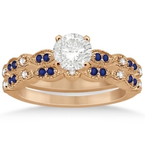 Blue Sapphire and Diamond Marquise Bridal Set 18k Rose Gold 0.49ct - All