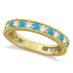 Diamond and Blue Topaz Eternity Ring Band 14k Yellow Gold 1.08ct - All