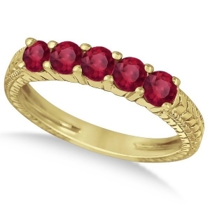 Five-stone Milgrain Filigree Ruby Ring Band 14k Yellow Gold 0.90ct - All