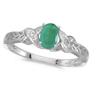 Emerald and Diamond Antique Style Ring in 14K White Gold 0.45ct - All