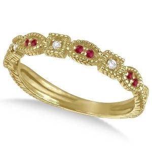 Vintage Stackable Diamond and Ruby Ring 14k Yellow Gold 0.15ct - All