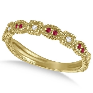 Vintage Stackable Diamond and Ruby Ring 14k Yellow Gold 0.15ct - All
