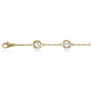 Diamond Anklet Bracelet Bezel Set 14K Yellow Gold 1.50ct - All