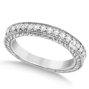 Vintage Style Filigree Diamond Wedding Band 18k White Gold 0.19ct - All
