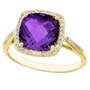Cushion-cut Amethyst and Diamond Cocktail Ring 14k Yellow Gold 3.70ct - All