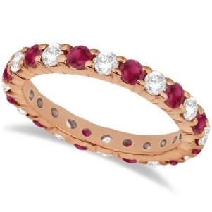 Eternity Diamond and Garnet Ring Band 14k Rose Gold 2.35ct - All