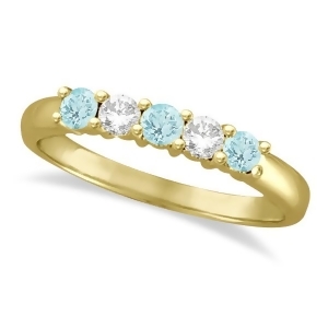 Five Stone Diamond and Aquamarine Ring 14k Yellow Gold 0.67ctw - All