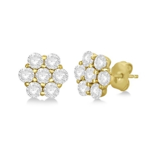 Flower Shaped Diamond Cluster Stud Earrings 14K Yellow Gold 0.52ct - All
