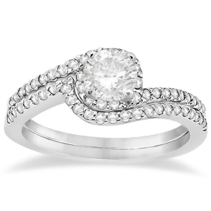 Halo Twist Diamond Bridal Set Ring and Band 18k White Gold 0.28ct - All