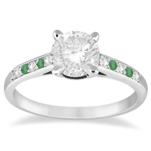 Cathedral Emerald and Diamond Engagement Ring 18k White Gold 0.20ct - All