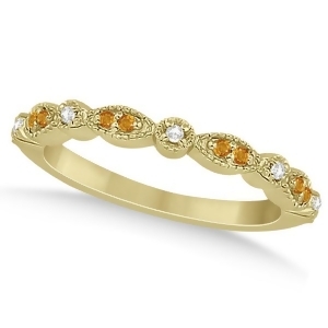 Marquise and Dot Citrine and Diamond Wedding Band 18k Yellow Gold 0.25ct - All