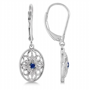 Leverback Vintage Sapphire Earrings in Sterling Silver 0.06ct - All